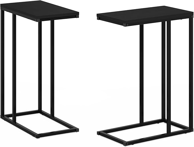Furinno CAMNUS Side Table Set of 2, C-Shape Sofa End Table for Couch, Metal Frame Night Stand, Bedside Table, for Living Room, Bedroom, Americano