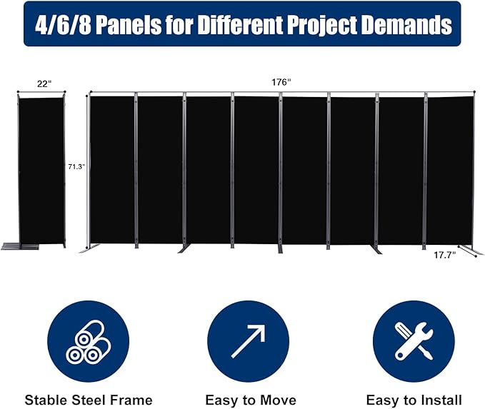 Room Divider 6FT Portable Room Dividers and Folding Privacy Screens, 176'' W Fabric Divider for Room Separation, 8 Panel Partition Room Dividers Freestanding Wall Divider Screen for Dorm Studio Office