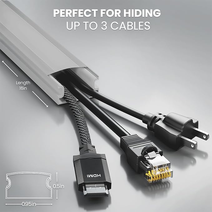 EVEO Cable Hider Wall 306” - Cable Raceway Cord Hider - Wire Covers for Cords on Wall, Cord Cover, Wall Cable Hider, Cable Concealer, Wire Hiders for TV on Wall - 20X (L16 W0.95 H0.5) - Medium | Grey