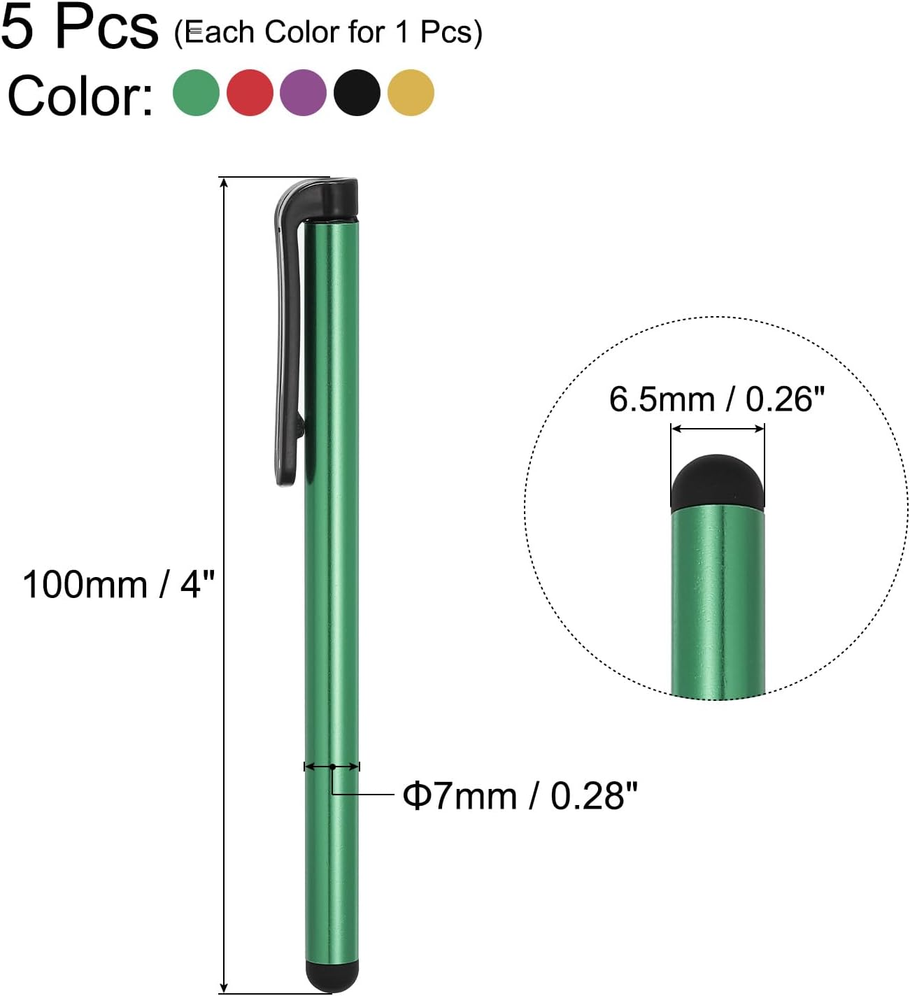 MECCANIXITY 5pcs Universal Capacitive Stylus Pens for Touch Screens, Black, Gold, Purple, Red, Green