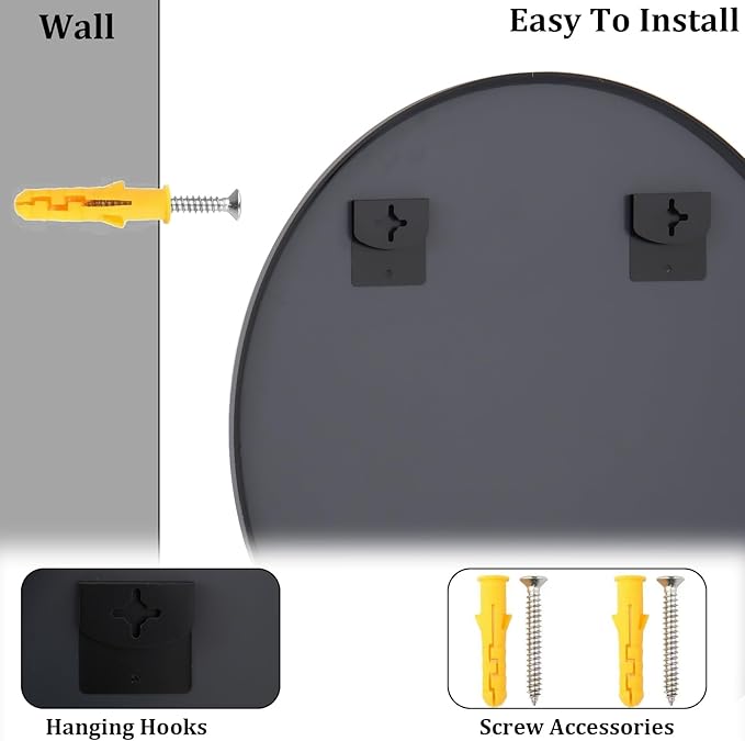 HARRITPURE 48 Inch Round Mirror, Black Circle Bathroom Mirror, Modern Aluminum Alloy Frame Large Vanity Wall Mirror for Living Room, Bedroom, Entryway