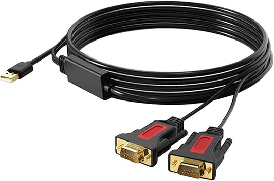 2 Port USB to RS232 DB9 Serial (9-Pin) Adapter Cable 5ft Compatible with MAC OS, Windows, Android, Linux (2 Port)