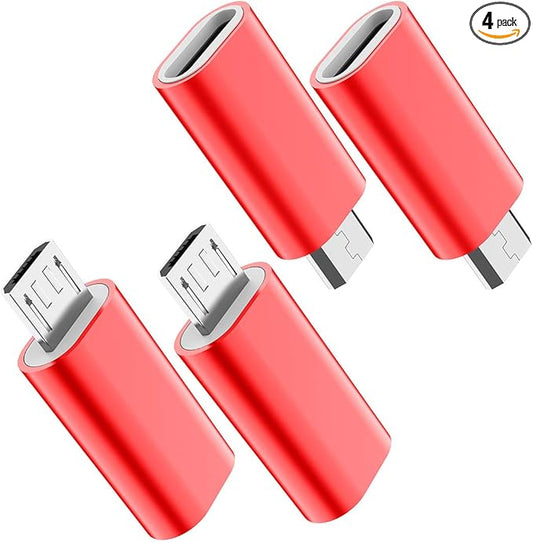 JXMOX USB C to Micro USB Adapter, (4-Pack) Type C Female to Micro USB Male Convert Connector Support Charge Data Sync Compatible with Samsung Galaxy S7/S7 Edge, Nexus 5/6 and Micro USB Devices (Red)