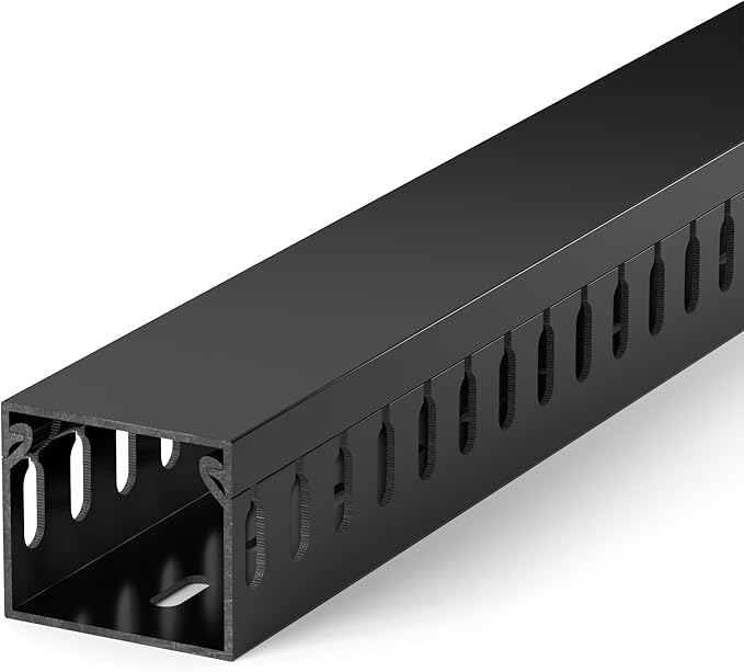 ZhiYo H1.4 W1.6 in Server Rack Cable Management Raceway, 99in (6X L16.5in) Cable Raceway Kit, Electrically Safe PVC Open Slot Wire Cord Hider for Under Desk/Computer/Network Cords, Black, H35 W40mm