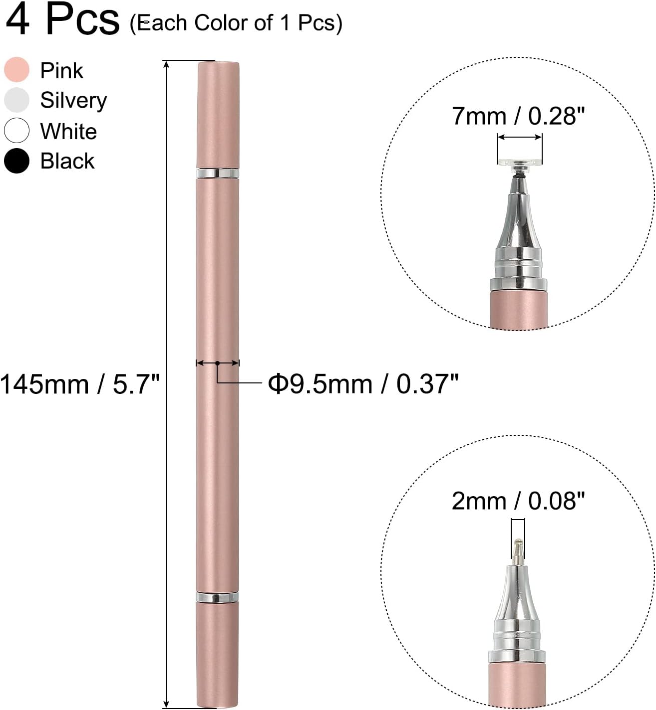 MECCANIXITY 4pcs Ballpoint Pen with Stylus Tip, 2 in 1 Ink Pen Fine Point Disc Stylus for Touch Screens