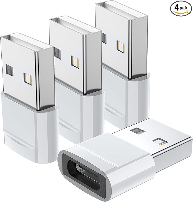 USB C Female to USB Male Adapter (4-Pack),Type C to USB A Charger Cable Adapter for iPhone 11 12 13 14 15 Pro Max,Samsung Galaxy S24 S23 S22 Ultra,Google Pixel 7 5 3,Apple iWatch Watch Series 7 8 SE