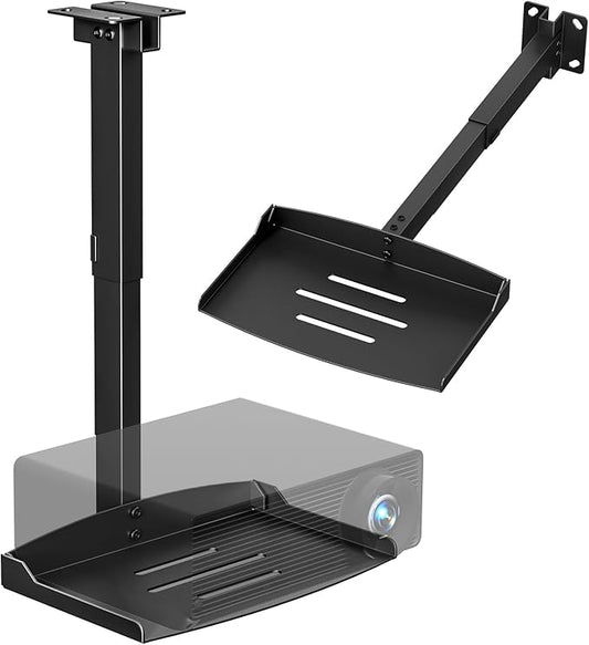 Projector Ceiling Mount with Tray, Adjustable Height Universal Bracket with Concealed Cable Management, No Hole Installation, Holds up to 22 lbs – Ideal for Home Theater & Office (Black)