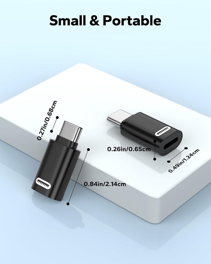MoKo Lightning to USB C Adapter for iPhone 17 Air 16 15 Pro Max Plus, Galaxy S25 S24 S23, iPad Pro/Air, 2 Pack USB-C to Lightning Adapter for Fast Charging/Data Transfer, Not for Audio/OTG, Black PD