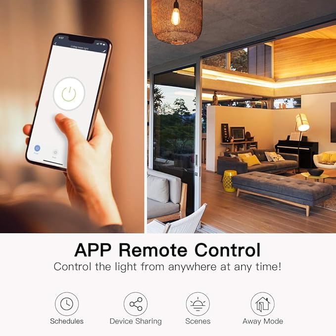TREATLIFE Smart Light Switch Single Pole Works with Alexa, Google Home and SmartThings, 2.4GHz WiFi Timer Smart Switch, Neutral Wire Required, No Hub Required, FCC Listed, 4 Pack