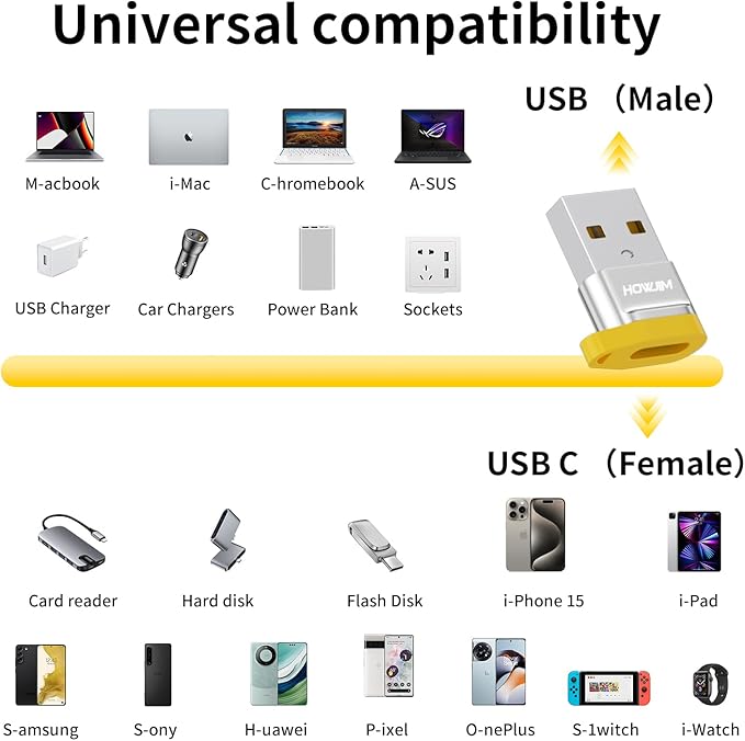 USB to USB C Adapter 2 Pack,USB C Female to USB 2.0 Male OTG Adapter,3A Fast Charge 480Mbps Data Transfer for M-acBook,Pad,Phone 15 16 17,G-alaxy,A-pple Watch,A-irpods,Anti-Lost Lanyard Silver