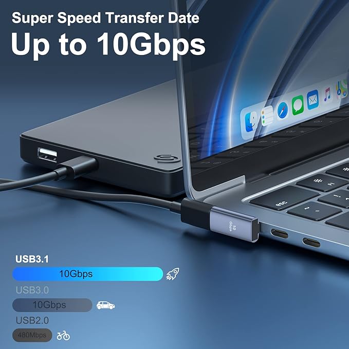4 Pack USB 3.1 90 Degree Adapter,【2*Left Angle】&【2*Right Angle】 USB A Male to Female Adapter for PC, Laptop, USB A Car Charger, Power Bank and Most USB Devices