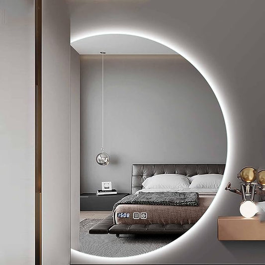 Half Moon LED Bathroom Mirror, Frameless Backlit Wall Mirror, Anti-Fog Smart Vanity Mirror,3 Colors Lights Dimmable Brightness and Time,Touch Switch (Right Semicircle, 100 * 70)