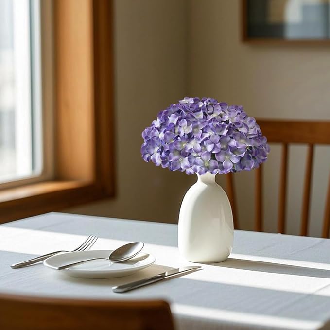 Hydrangea Artificial Flowers, 20 Pcs Purple Hydrangea Artificial Flowers Bulk, Faux Hydrangea Flowers for Outdoor, Fake Silk Hydrangea Flowers with Stems for Wedding Decoration Decor