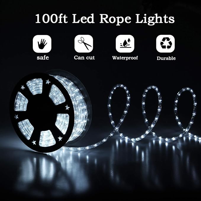 100ft Rope Lights Outdoor, Outdoor String Lights Waterproof, Decorative Lighting for Indoor/Outdoor, Garden,Backyards Halloween and Christmas Decoration, Landscape Lighting