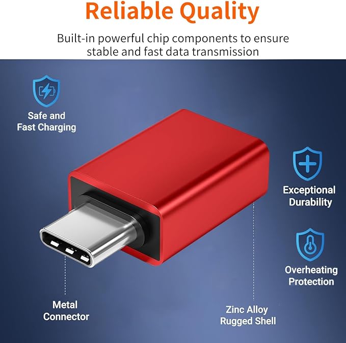 [Apple MFi Certified] USB C to USB Adapter, USB C Male to USB 3.0 Female OTG Cable Converter Compatible with MacBook Pro Air, Tablets, iPhone 17 Pro Max/17 Plus/16/15 Series (Red-2Pack)