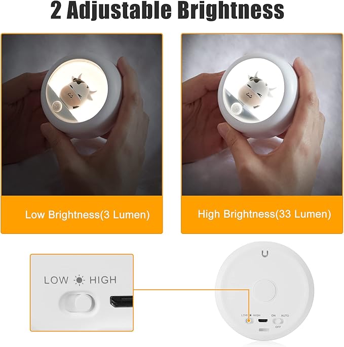AIMILAR Night Light, Rechargeable Motion Sensor Light with Adjustable Brightness and 3 Mounting Options, Ideal Kids Night Lights, Gifts for Cat Lovers for Bedroom or Bathroom