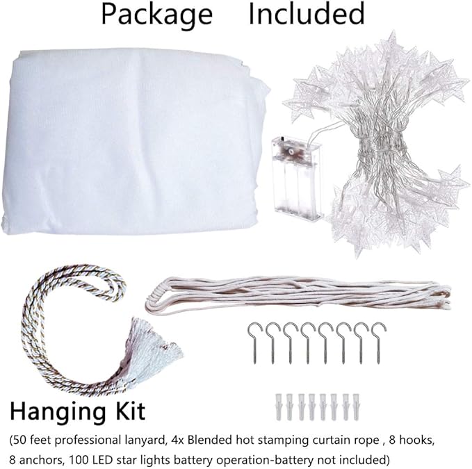 Comtelek 8 Corner Bed Canopy with 100 LED Star String Lights Battery Operated, Bed Netting Unique Style 4 Door Square Canopy Bed Curtains Canopy - Suggested for Twin Full Queen King Bed