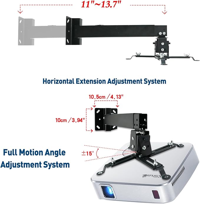 Projector Ceiling Wall Mount Adjustable Height from 11 to 13.7 Inches Bracket with Extendable Arms Low Profile Holder Hanger for Home Office Compatible with Epson Optoma Benq (Black)