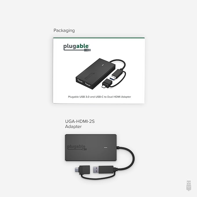 Plugable Dual Monitor Adapter for M1/M2/M3/M4 macOS Systems, Windows, ChromeOS. Broad Compatibility - Thunderbolt, USB-C, USB 3.0 to HDMI Adapter for Dual Monitors 1920x1080 @60Hz, SMI Driver Required