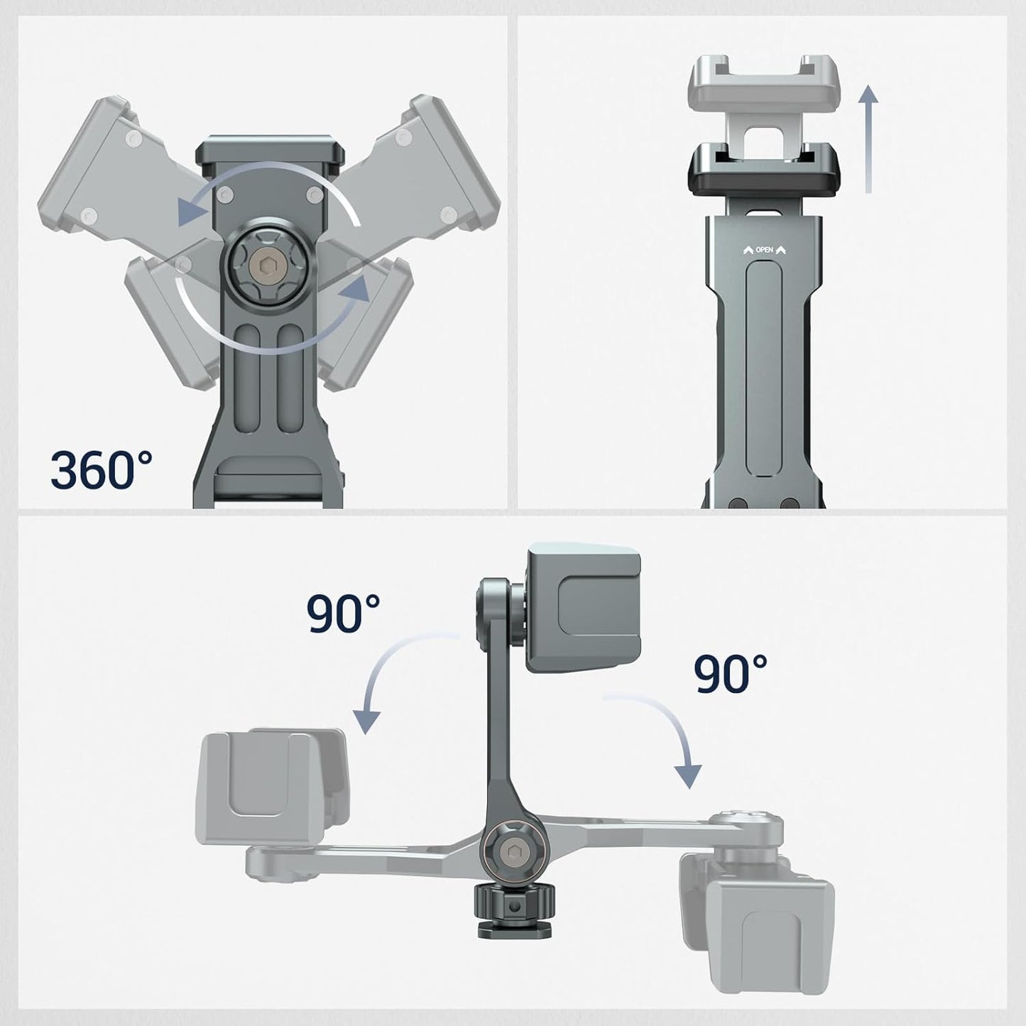Phone Mount for Camera Hot Shoe, Aluminum Camera Hot Shoe Phone Holder with 2 Additional Cold Shoe Mounts, 360°