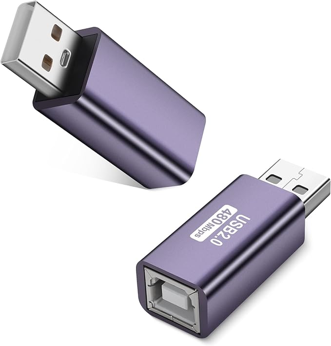 GELRHONR USB to USB B Adapter,USB 2.0 A Male to USB B Printer Female Conncet Extender, MIDI Type A to B Converter for Laptop/Computer/Hard Drive/Printer/Scanner Extender Connection -2 Packs-2 Packs