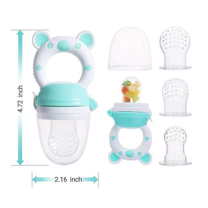 Baby Fruit Food Feeder Pacifier - Fresh Food Feeder, Infant Fruit Teething Teether Toy for 3-24 Months, 6 Pcs Silicone Pouches for Toddlers & Kids & Babies, 2-Pack (Light Pink)