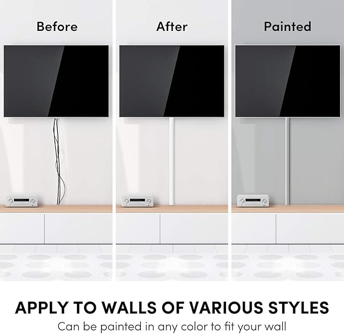 Cord Covers for Wires on Wall - 300in Cable Management Cable Hider - Cord Hiders for TV On Wall - Paintable Cable Concealer - Wire Covers for Cords - 20X (L16 x W1.1 x H0.55) - Large | White