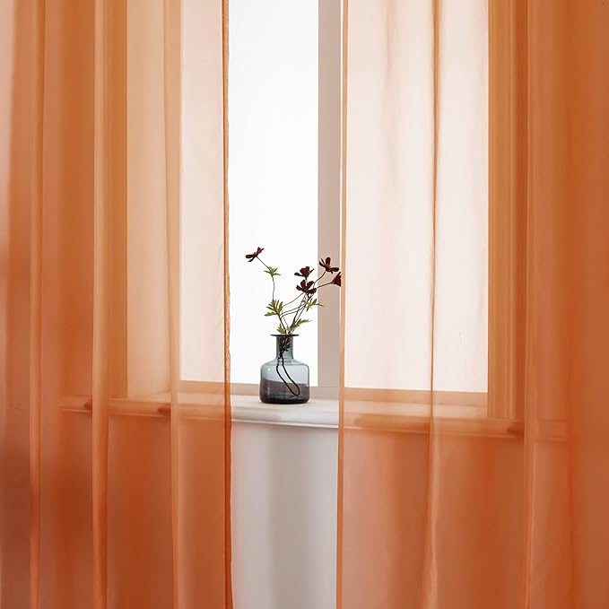 DUALIFE Terracotta Curtains 108 Inch Extra Length for Bedroom 2 Panel Sets Grommet Sheer Curtains for Living Room 52X108 Inches Long 9 FT Rust Burnt Orange Red