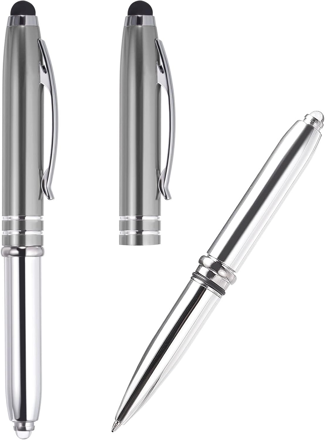 PATIKIL 2 Pack Ballpoint Pen with Stylus Tip and LED Flashlight, 1.0mm Medium Point, Black Ink, Gray