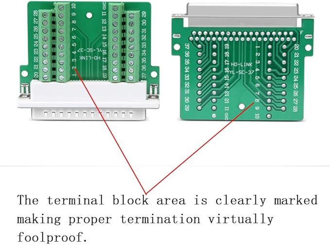 2PCS Thinner DB37 Solderless RS232 D-SUB Serial to 37-pin Port Terminal Male Adapter Connector Breakout Board with Case Long Bolts Tail Pipe