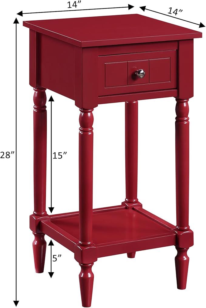 Convenience Concepts French Country Khloe 1 Drawer Accent End Table 14" - Traditional Farmhouse Side Table with Storage Drawer and Shelf for Living Room, Cranberry Red