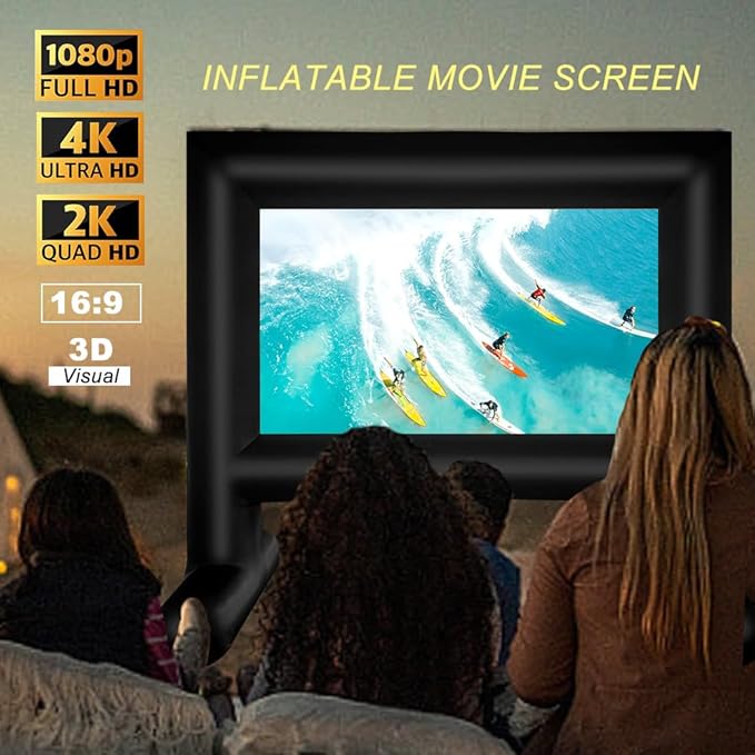 16ft Inflatable Projector Screen, Outdoor Movie Screen with Air Blower and Carry Bag, Blow Up Screen for Backyard Movie Parties, Theme Parties