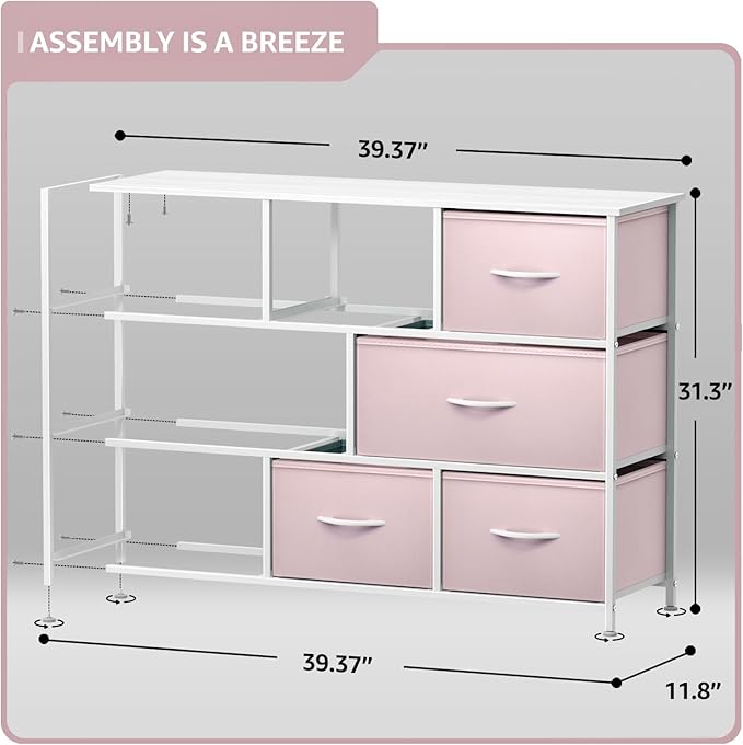 Sorbus Kids Dresser with 8 Drawers - Chest Organizer Unit with Steel Frame Wood Top & Handle, Fabric Bins for Clothes - Wide Furniture for Bedroom Hallway Kids Room Nursery & Closet