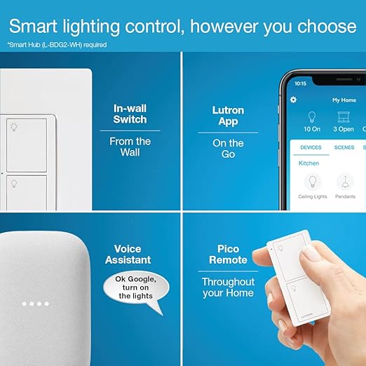 Lutron Caseta Original Smart Switch (Lutron Smart Hub Required), for LED Lights and Fans, 6 Amp, Single-Pole/3-Way, Neutral Required, PD-6ANS-WH-2, White, 2 Pack