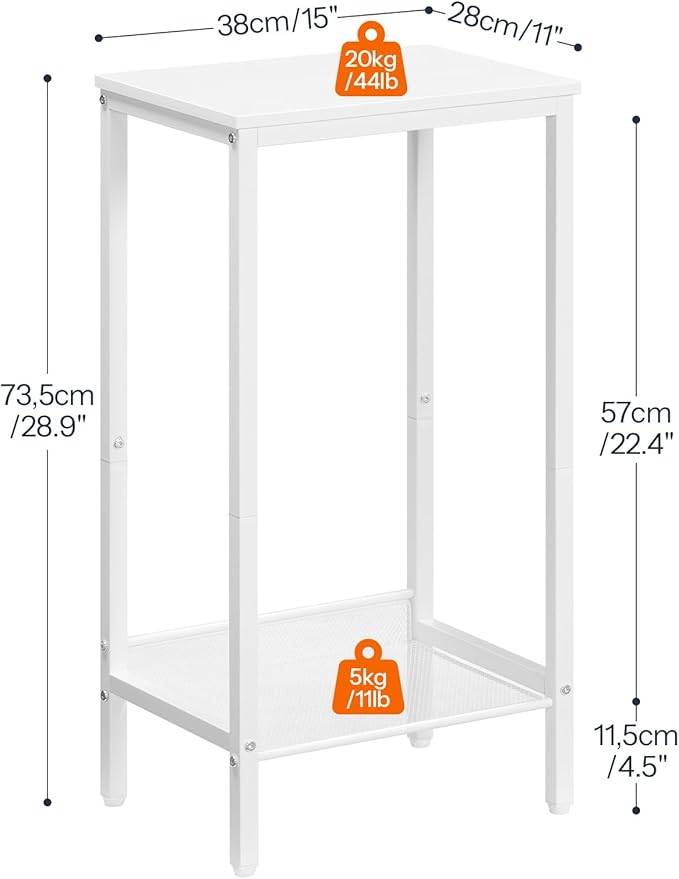 HOOBRO Tall Side Table, Industrial End Telephone Table with Adjustable Mesh Shelves, for Living Room, Bedroom, Entryway, Office, White WW03DH01