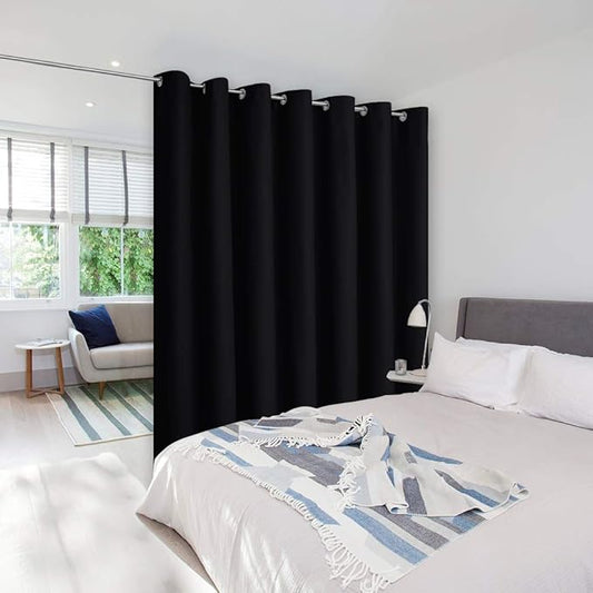 NICETOWN Room Separating Divider, Room Divider Curtains Screen Partition, Function Thermal Blackout Patio Door Curtain Panel, Sliding Door Insulated Curtain, Black, 8.3ft Wide x 8ft Long