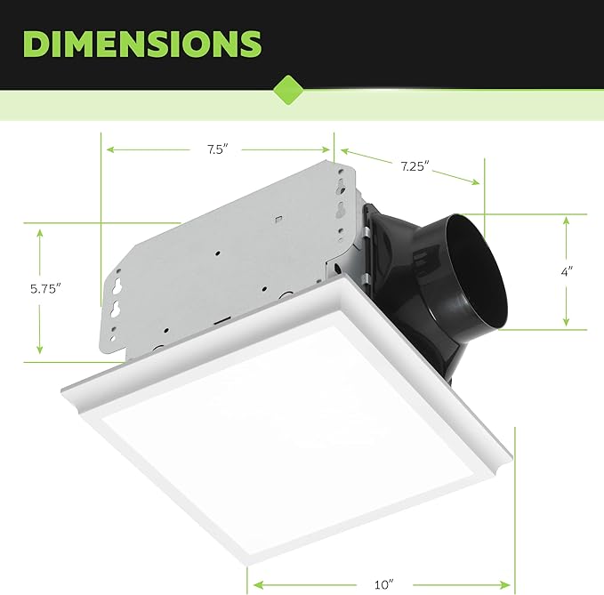 Homewerks 7141-50-G4 Bathroom Fan Integrated LED Light Ceiling Mount Exhaust Ventilation Ultra Quiet 0.7 Sones 50 CFM, White