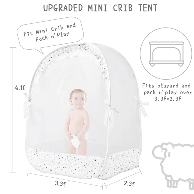 Baby Pack N Play Tent, Pack and Play Canopy to Keep Baby in, Portable Crib Net for Playards, Mini Crib Tent with See Through Mesh, Easy Installation and Transportation White+stars