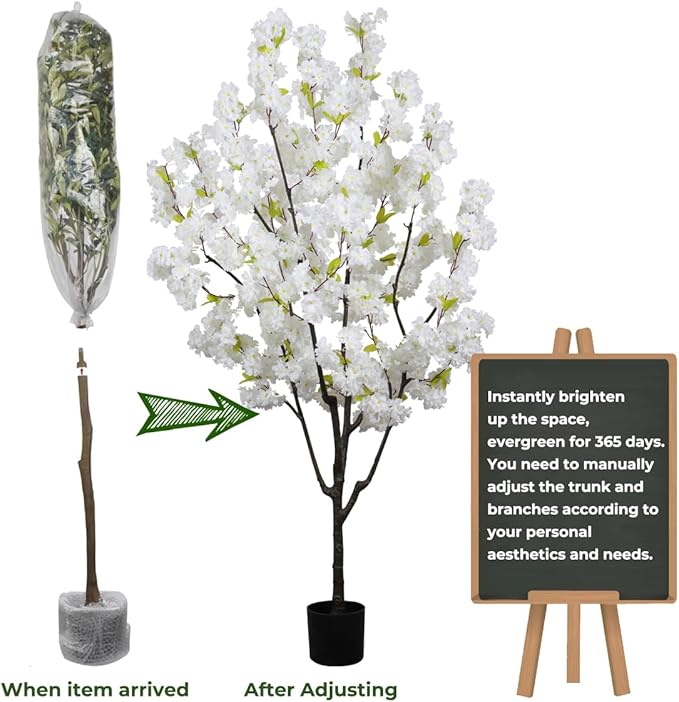 Indoor Cherry Blossoms Tree White Artificial Cherry Blossom Tree 6FT Faux Bedroom Trees for Home Decor