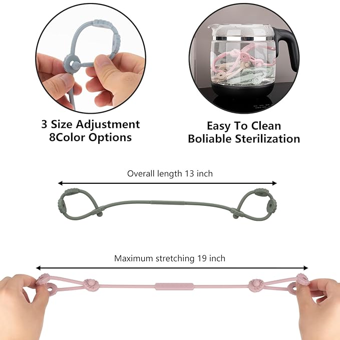 Toy Straps for Baby, Silicone Pacifier Clips, Silicone Adjustable Stretchable Pacifier Teether Straps for Strollers, High Chair, Cribs, Hanging Baskets, Car Seat, Shopping Trolley, BPA Free, 2 Pack