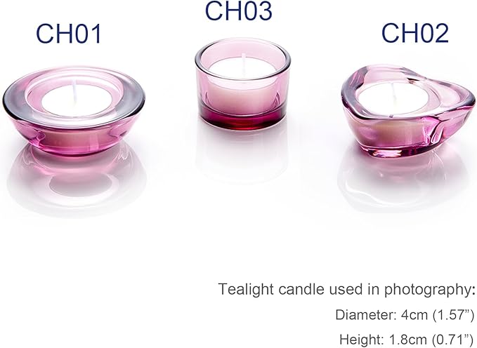 Red Tealight Candle Holders - Set of 12, Round Chunky Glass Candle Holder, 3" Diameter - CH01 - Aubergine Purple