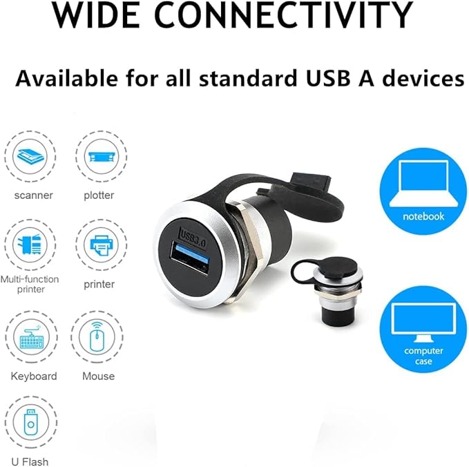 PENGLIN 5PCS USB 3.0 Panel Mount Coupler, USB 3.0 Panel Mount Connector Female to Female Bulkhead Extension Adapter with Water/Dustproof Cap
