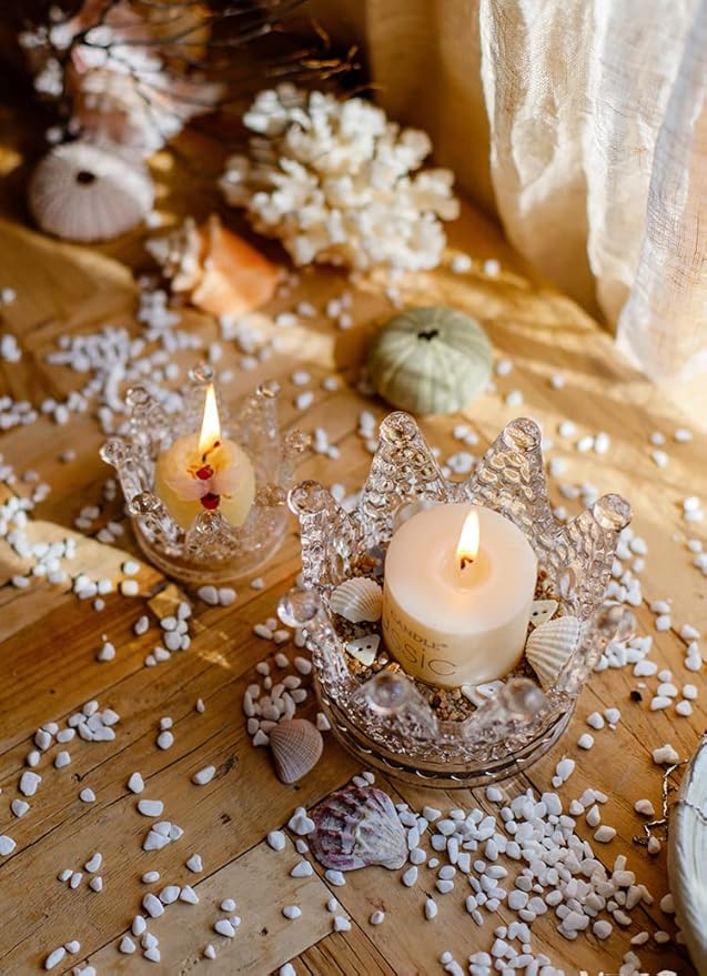 SOUJOY 18 Pack Tealight Candle Holder, Glass Crown Candle Holder, Crystal Votive Candle Stand for Dining Table Centerpiece Home Decor Wedding Part
