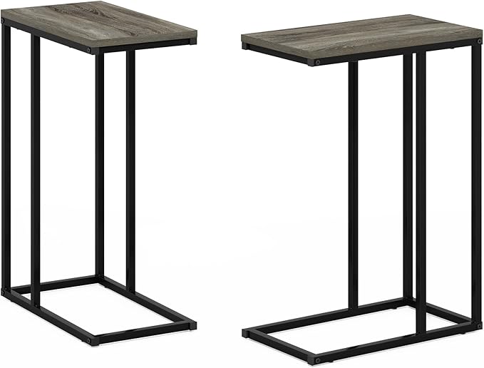 Furinno CAMNUS Side Table Set of 2, C-Shape Sofa End Table for Couch, Metal Frame Night Stand, Bedside Table, for Living Room, Bedroom, French Oak Grey