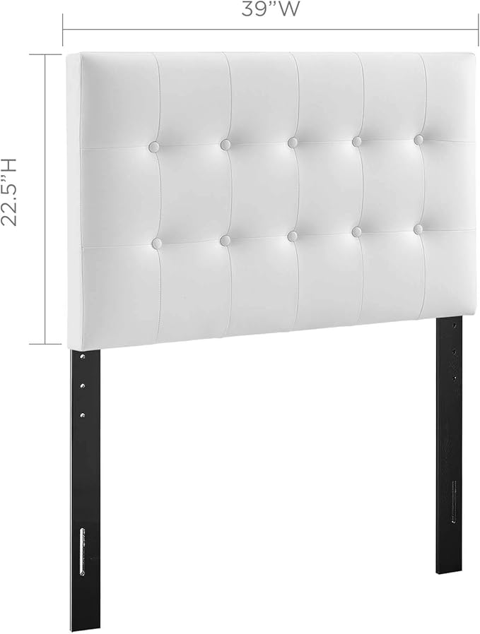 Modway Emily Tufted Button Faux Leather Upholstered Twin Headboard in White