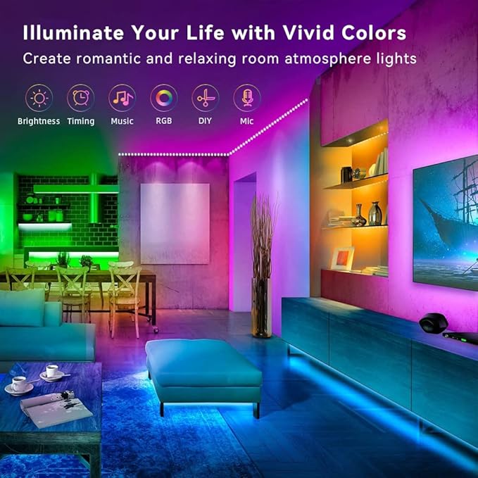 130Ft LED Strip Lights (2 Rolls of 65ft), RGB Color Changing Music Strip Lights with APP Control for Bedroom, Living Room, Kitchen, Party Decoration