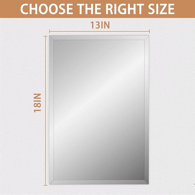 Frameless Mirror for Bathroom Vanity,13x18in Wall Mounted Mirrors for Over Sink Decorative Rectangular Frameless Mirror,With Polished Edge,Hangs Horizontally Or Vertically,Entryways,Room,Shatterproof