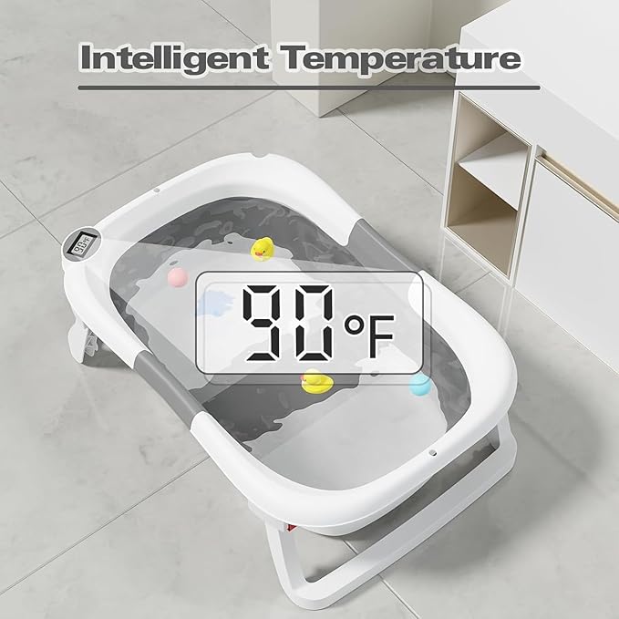 Collapsible Baby Bathtub,Baby Bath Tub with Soft Cushion & Thermometer,Baby Bathtub Newborn to Toddler 0-36 Months,Portable Travel Baby Tub