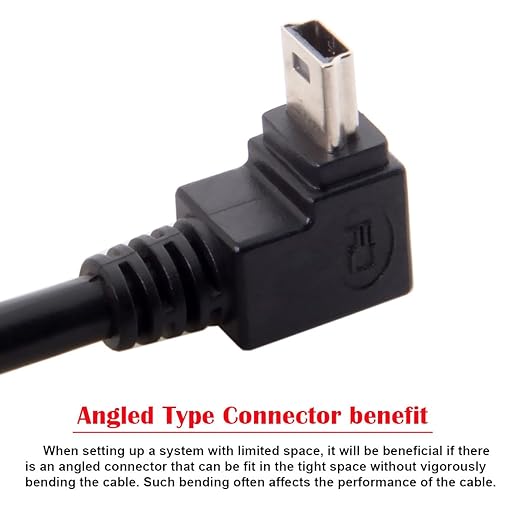 NFHK Mini USB B Type 5pin Male UP Angled 90 Degree to USB 2.0 Male Data Cable 5 Meters with EMI Ferrite Core 50cm