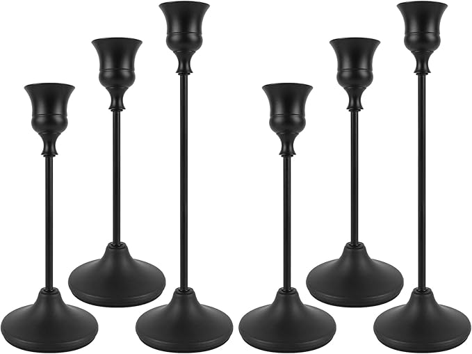Black Candlestick Holders Set of 6, Metal Taper Candle Holders, Classic Decorative Candle Stick for Christmas, Wedding, Party, Dinner Tables,Home Décor
